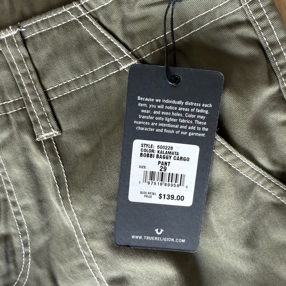True Religion Kalamata Bobbi Baggy Cargo Pants Wide Leg Contrast Stitch‎ 29 - Picture 2 of 8